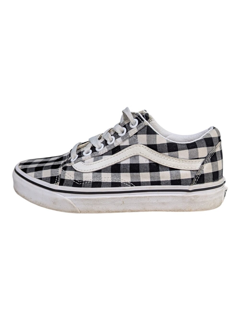 Vans Kids Black White Gingham Checked Lace Up Old Skool Shoes Sneaker Girls 4.0